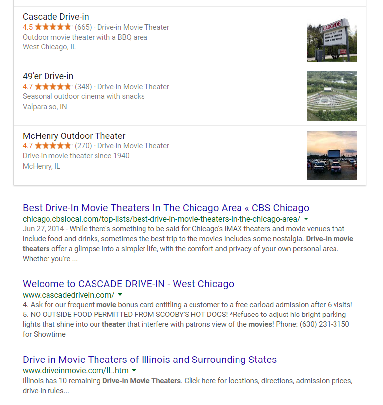 Drive-In Movie Theater SERP