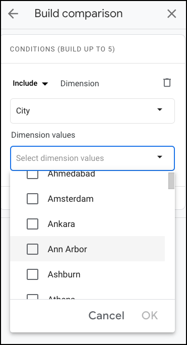 Google Analytics - Build comparison